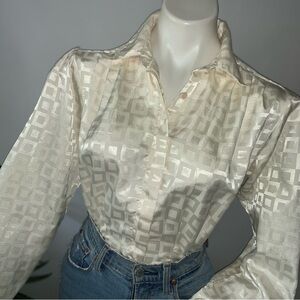 v i n t a g e :: Mod Geometric Brocade Satin Blouse Puff Sleeve